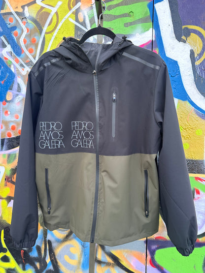 Pedro AMOS Galeria - Water Resistant Jacket with Hoodie - Black and Green With Galera Logos