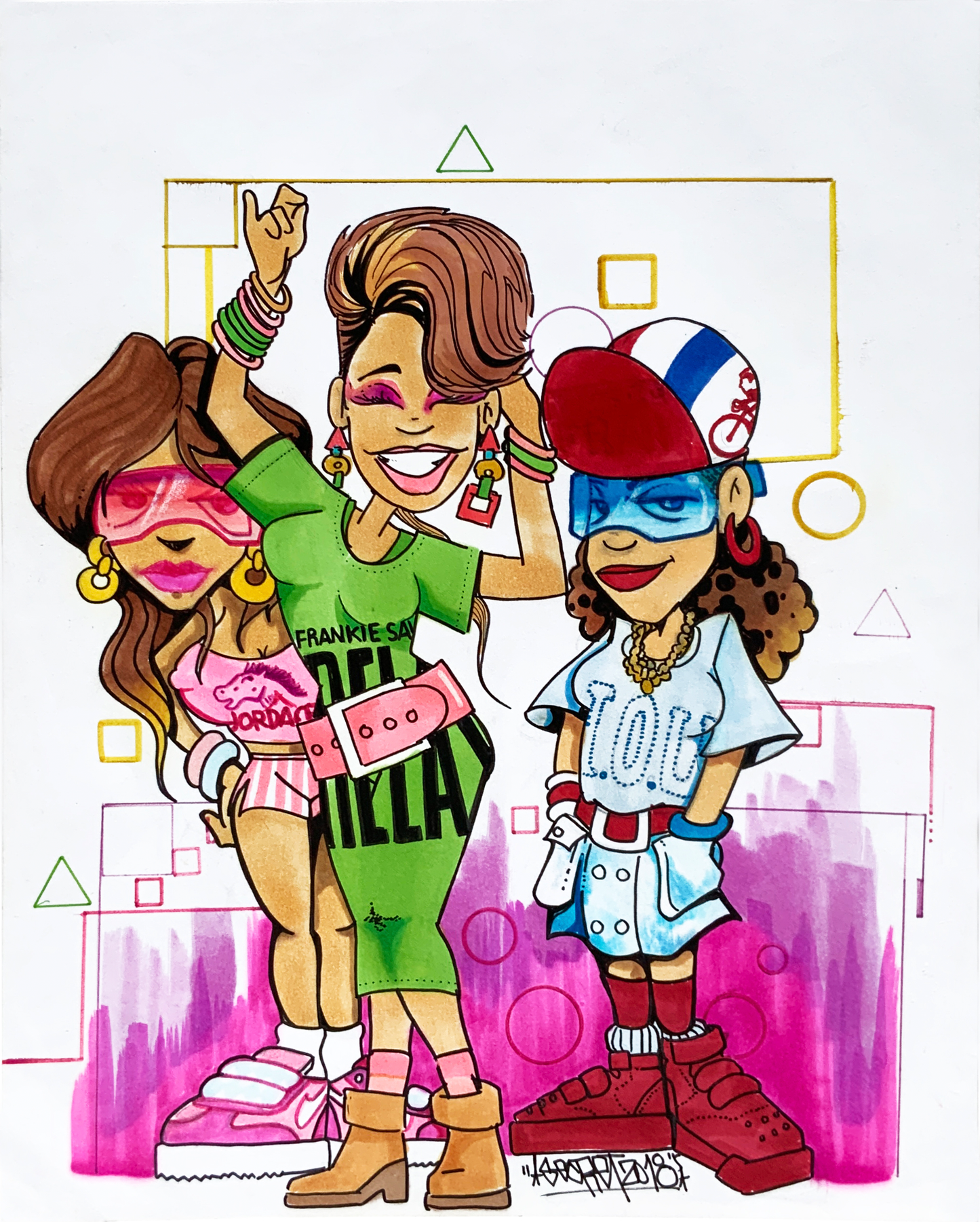 "Fly Ladies of The 80's" - 9 x 11 inches, by Chillski - 2018 - Marker and Ink on Paper